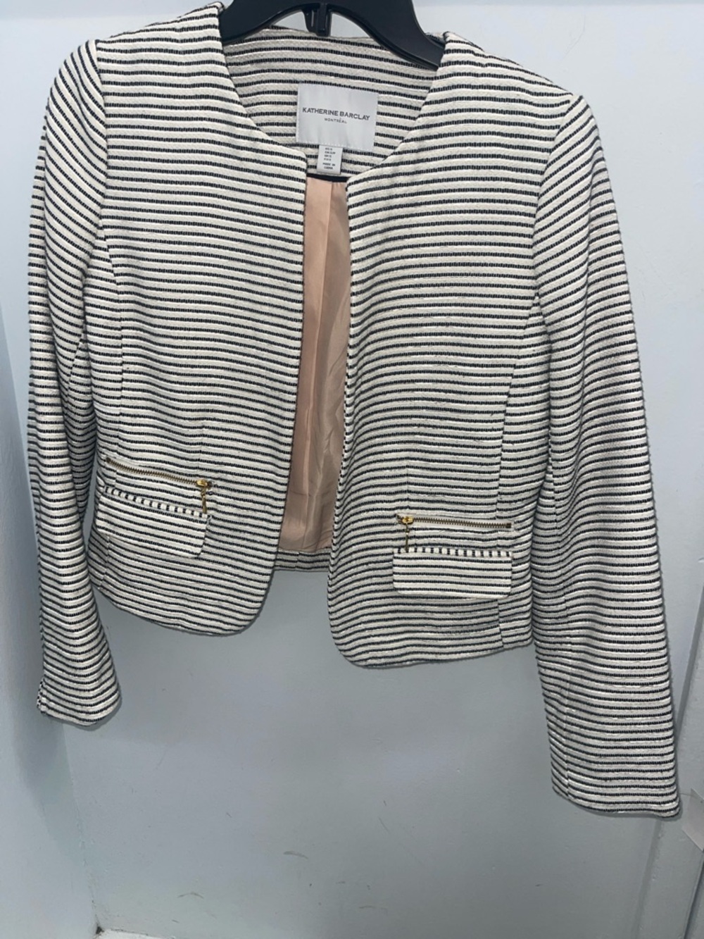 Katherine Barclay Cream and Black Striped Cropped Blazer